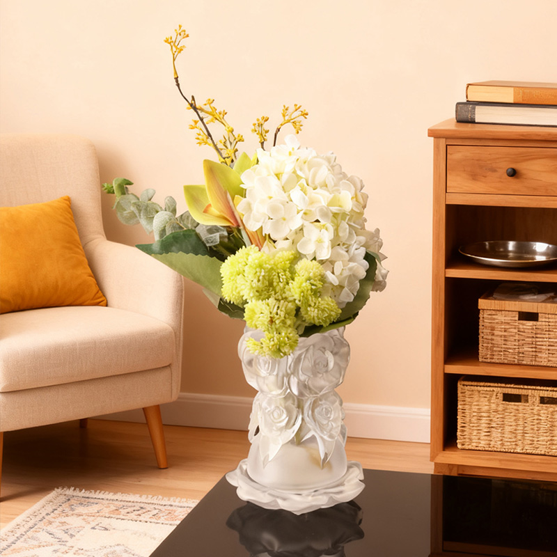 Lost-Wax öntési eljárással készült üveg lakberendezési kristályüveg váza „Rózsa váza”