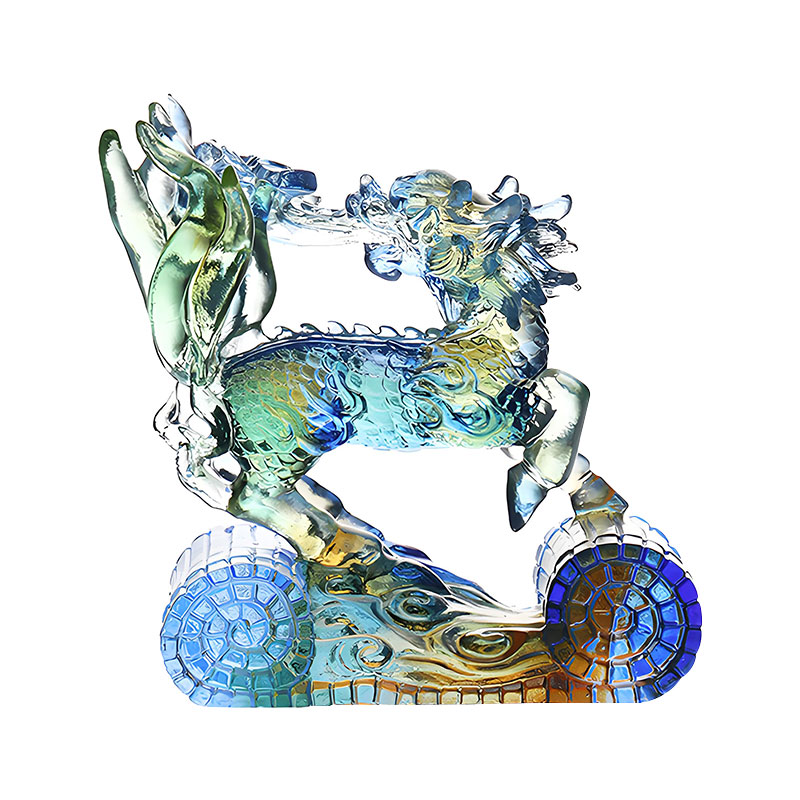 Wisdom Kirin kék borostyán zöld színű üvegkristály dísz