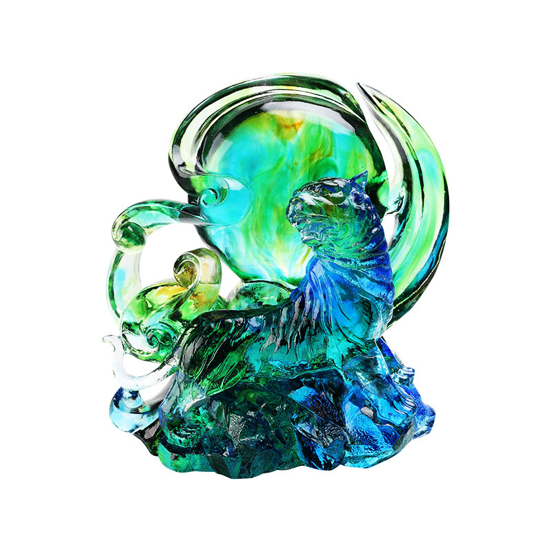 Kék-zöld átlátszó kristályüveg tigris díszek