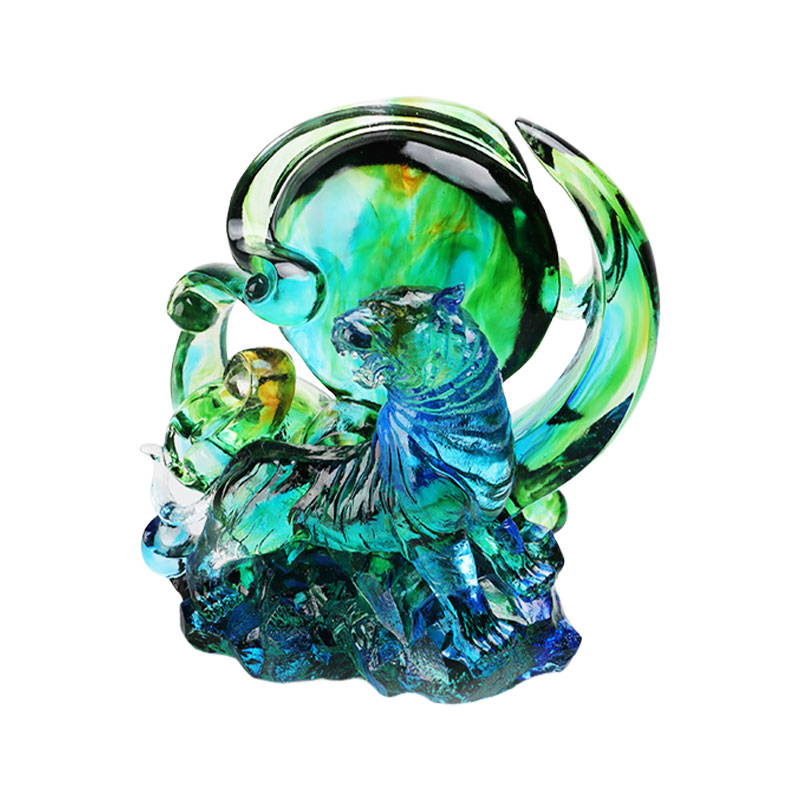 Kék-zöld átlátszó kristályüveg tigris díszek