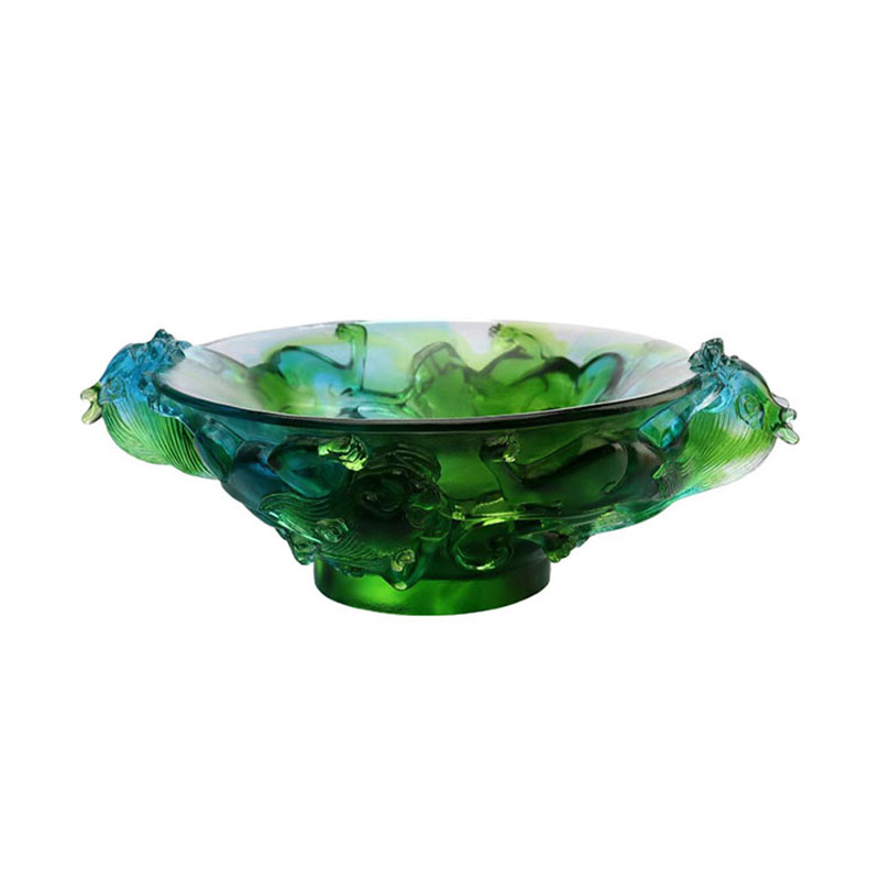 Átlátszó zöld üveg gyümölcstál