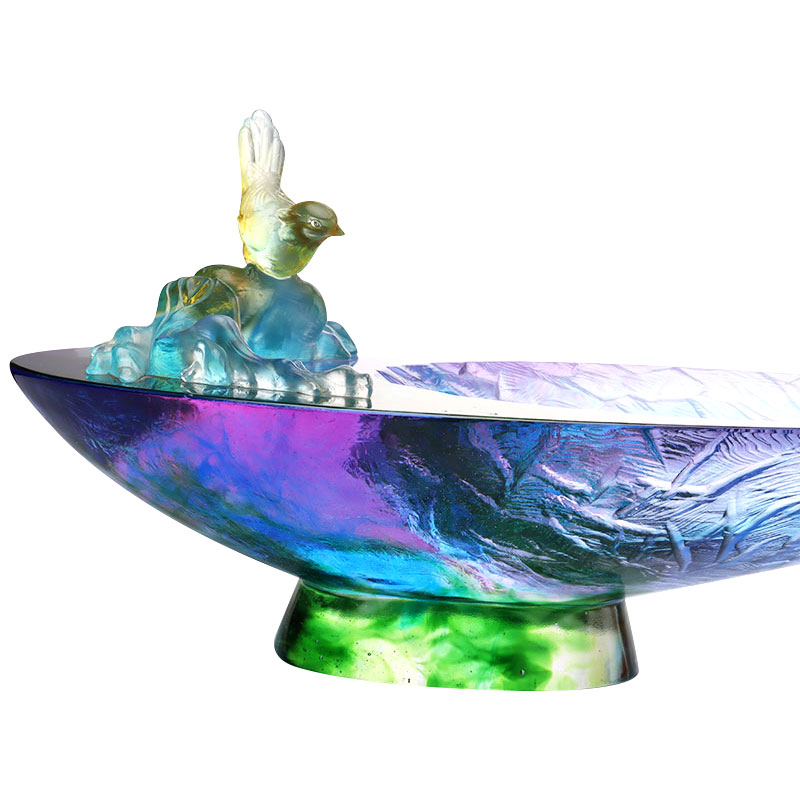 Kristályüveg gyümölcstál madár díszítéssel