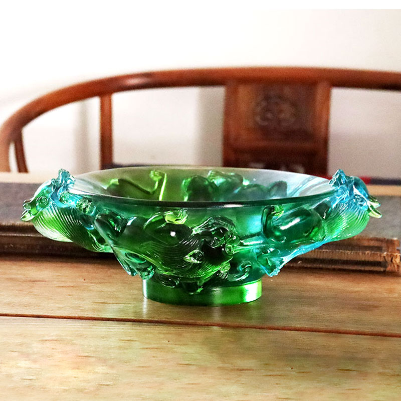 Átlátszó zöld üveg gyümölcstál