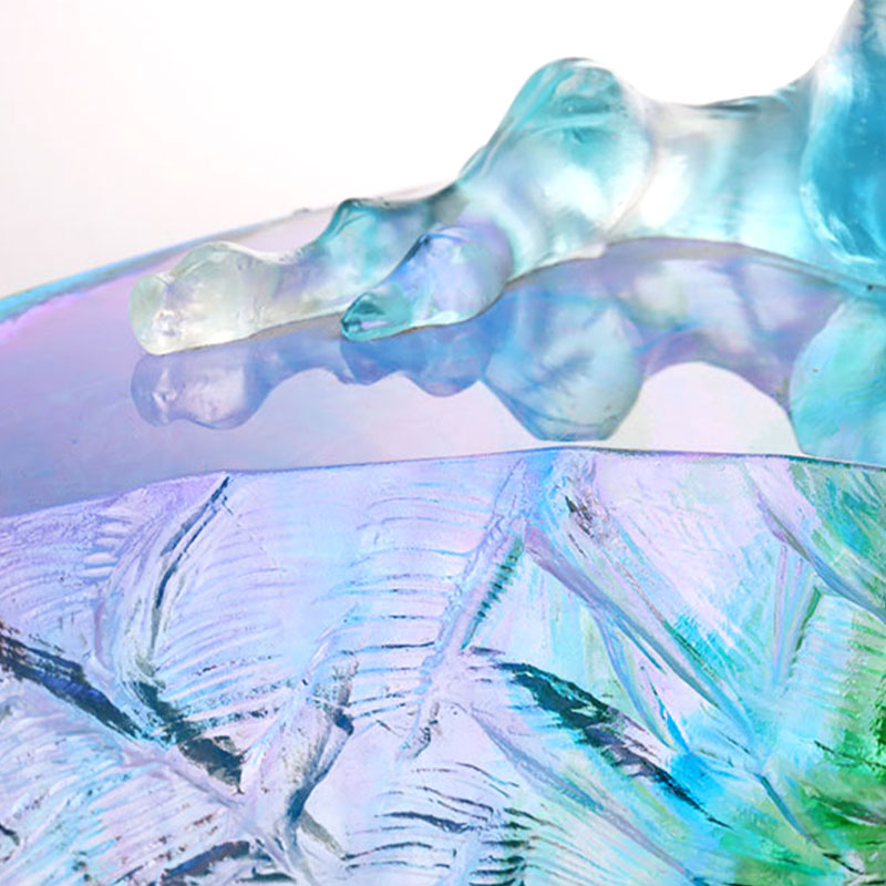 Kristályüveg gyümölcstál madár díszítéssel