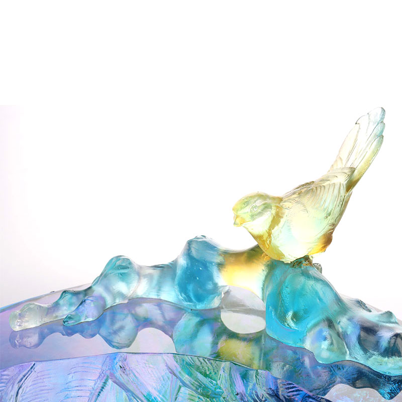 Kristályüveg gyümölcstál madár díszítéssel