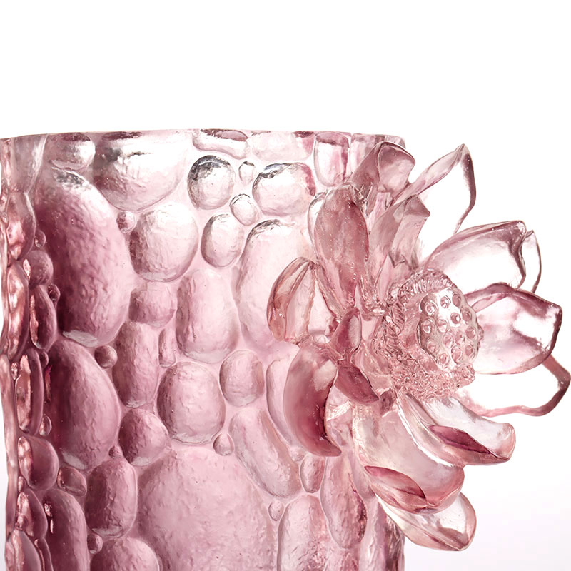 Kavicsos textúrájú lila rózsaszín üvegváza