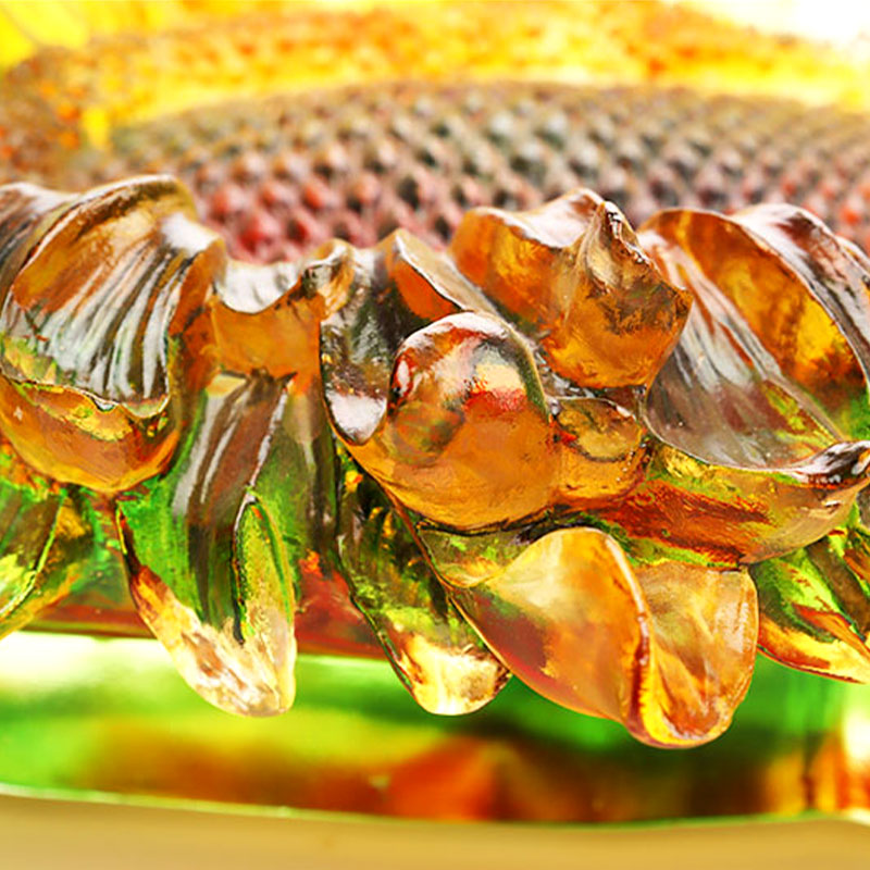 Napraforgó alakú színes mázas üveg gyümölcstálca