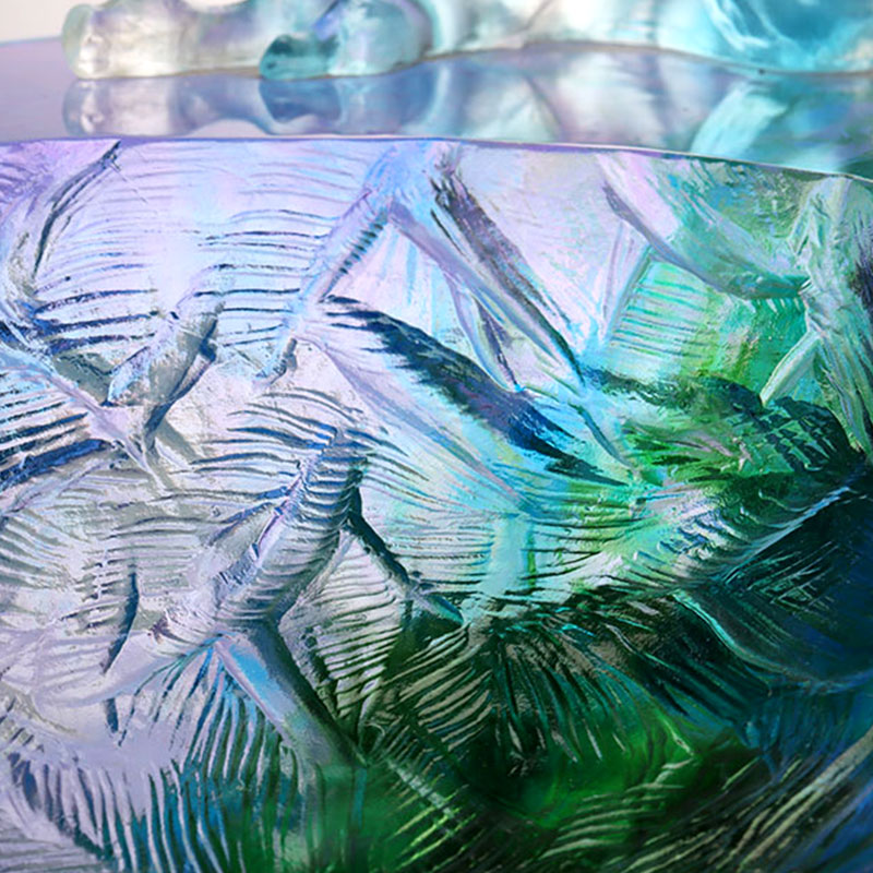 Kristályüveg gyümölcstál madár díszítéssel