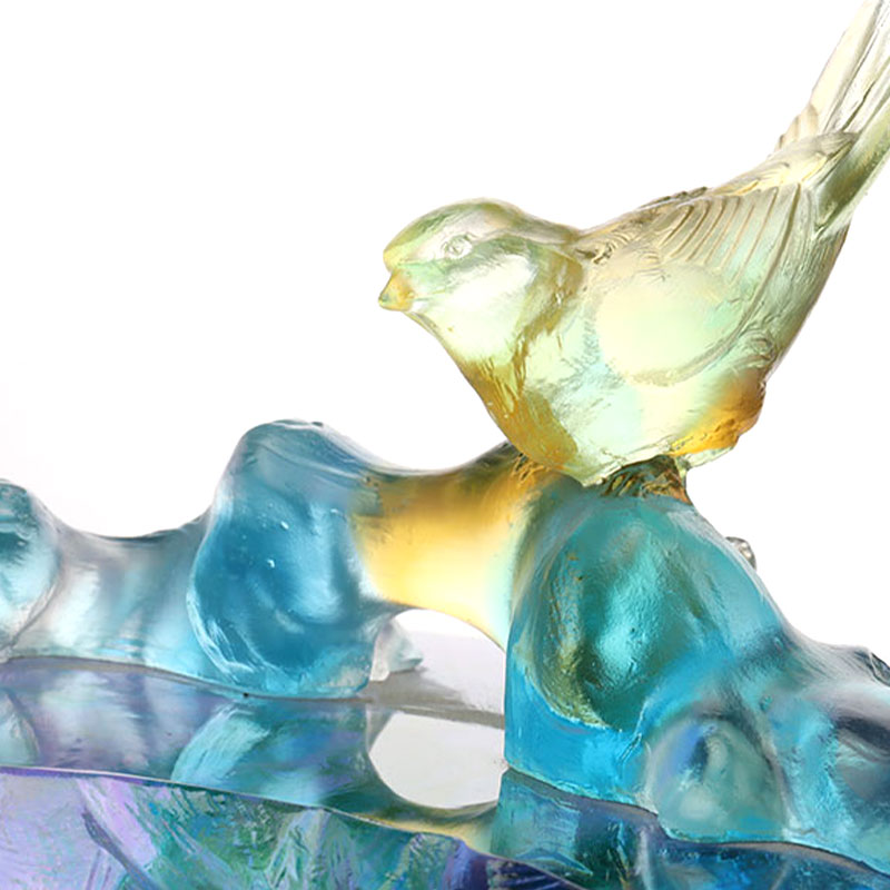 Kristályüveg gyümölcstál madár díszítéssel