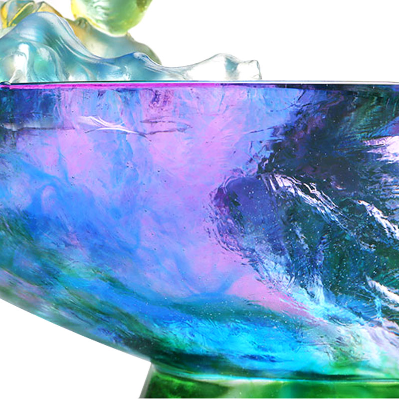 Kristályüveg gyümölcstál madár díszítéssel