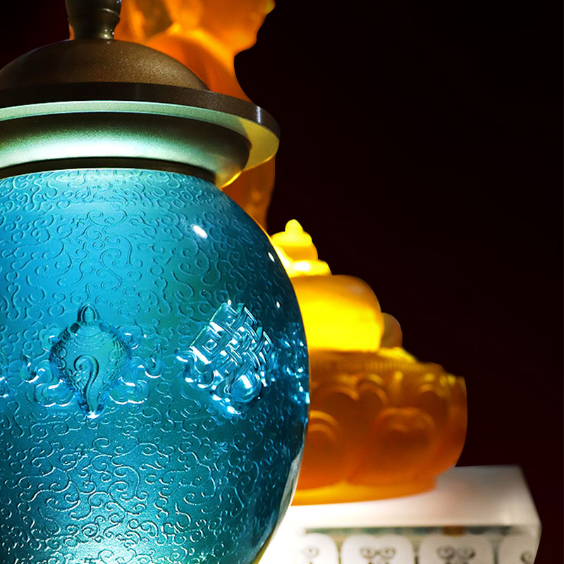 Királykék Nyolc kedvező szimbólum buddhista oltári kristályüveg felajánlások